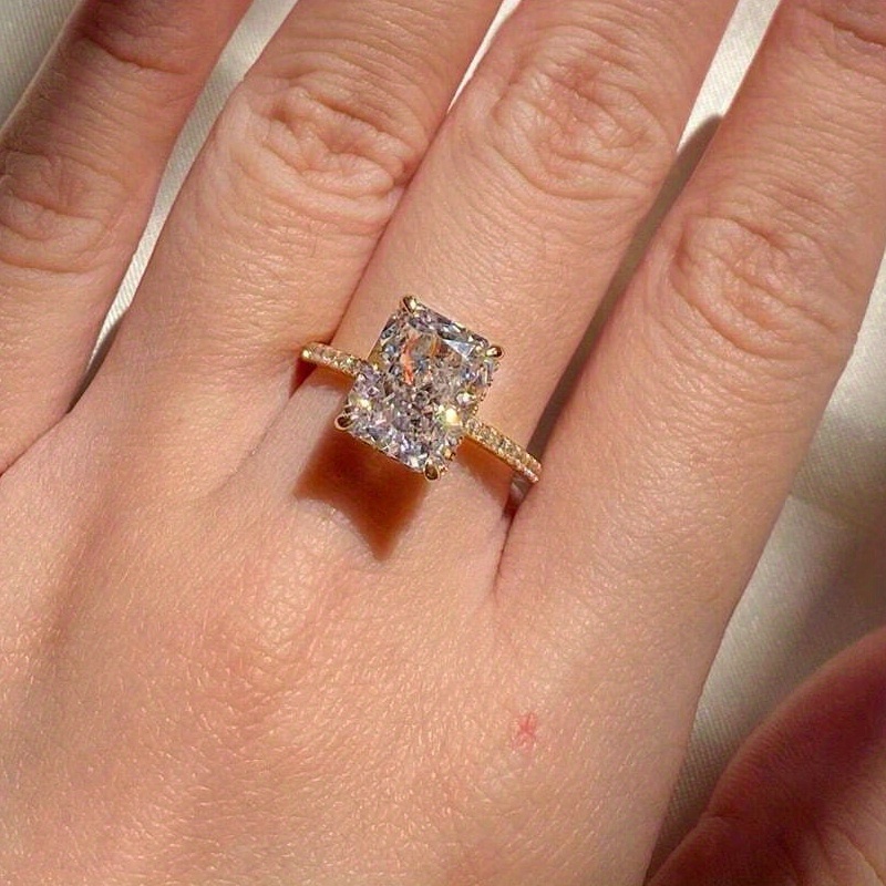 Stylish Radiant Cut White Moissanite Golden Ring